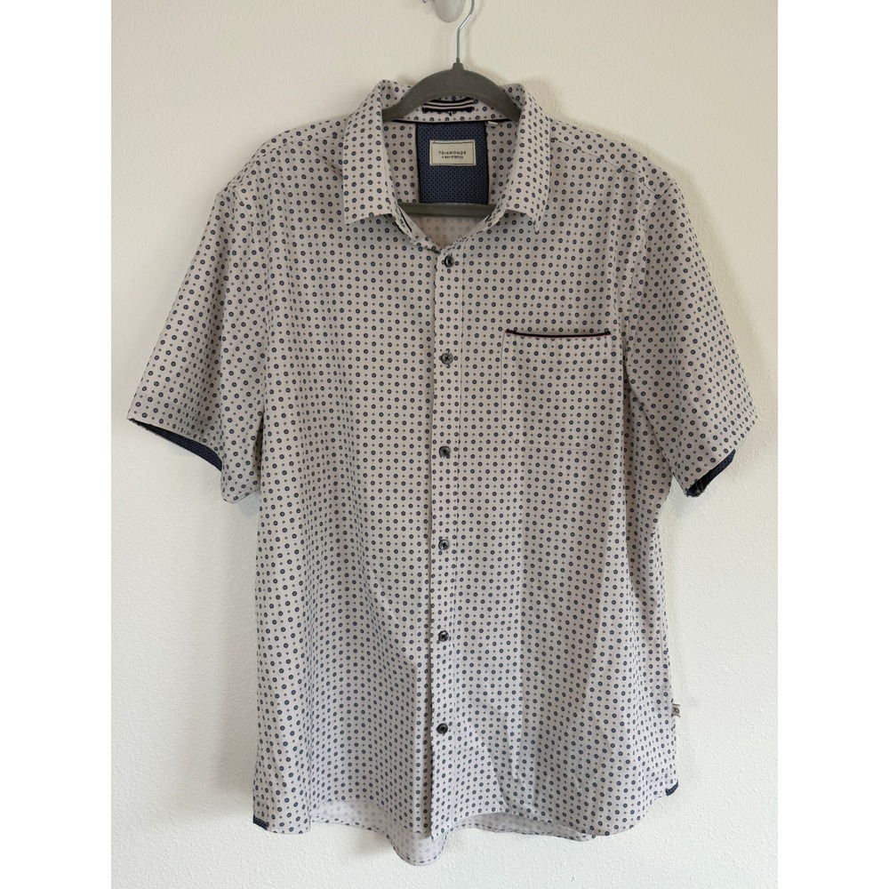 7Diamonds Another Dimension 4 Way Stretch Shirt Mens XL White Navy Geometric